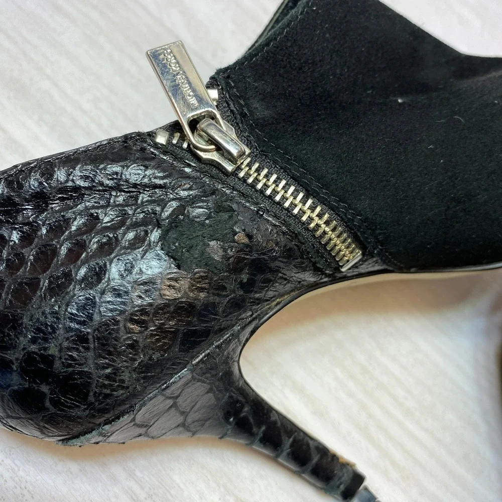 Michael Kors Womens 8M Booties Suede Snake Leather Black Stiletto Zip Shooties